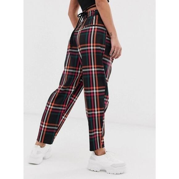 ASOS plaid tapered trousers high rise fall winter check pants size 4 preppy - Picture 2 of 9